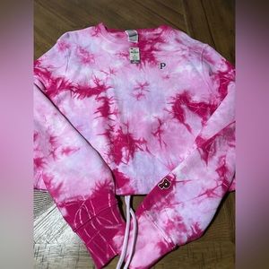Vs Pink brand new never worn crop pink tie dye sweatshirt with drawstring